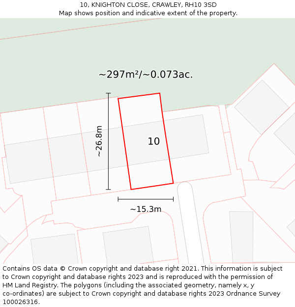 10, KNIGHTON CLOSE, CRAWLEY, RH10 3SD: Plot and title map