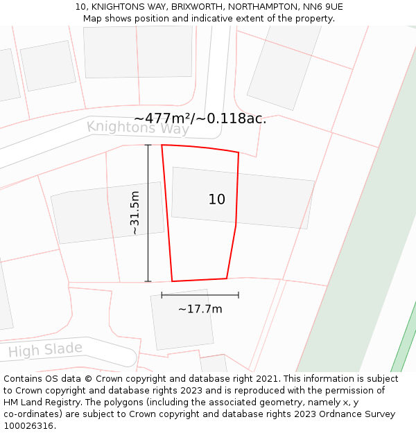 10, KNIGHTONS WAY, BRIXWORTH, NORTHAMPTON, NN6 9UE: Plot and title map
