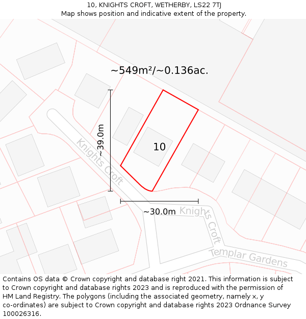 10, KNIGHTS CROFT, WETHERBY, LS22 7TJ: Plot and title map