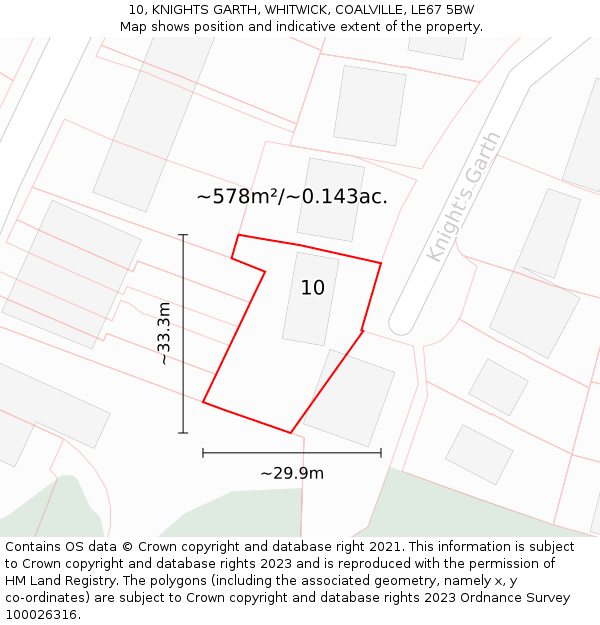 10, KNIGHTS GARTH, WHITWICK, COALVILLE, LE67 5BW: Plot and title map