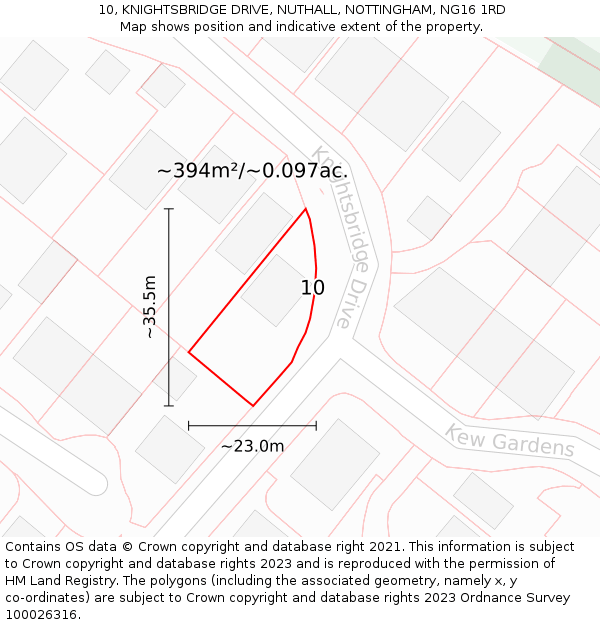10, KNIGHTSBRIDGE DRIVE, NUTHALL, NOTTINGHAM, NG16 1RD: Plot and title map