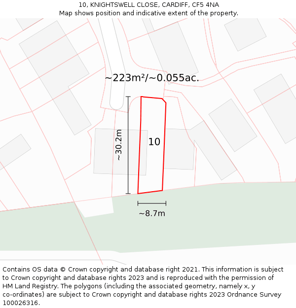 10, KNIGHTSWELL CLOSE, CARDIFF, CF5 4NA: Plot and title map
