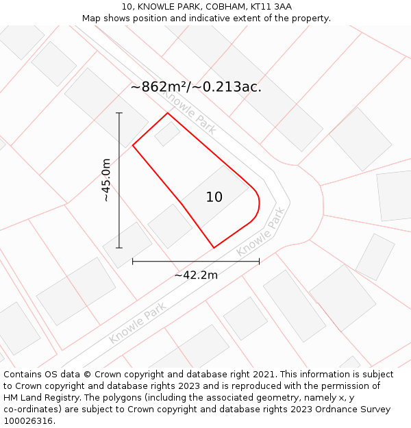 10, KNOWLE PARK, COBHAM, KT11 3AA: Plot and title map