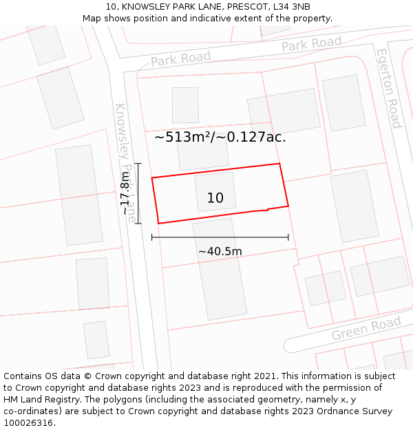 10, KNOWSLEY PARK LANE, PRESCOT, L34 3NB: Plot and title map