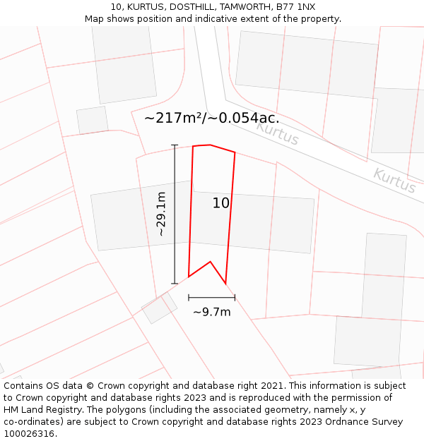 10, KURTUS, DOSTHILL, TAMWORTH, B77 1NX: Plot and title map