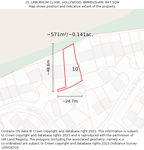 10, LABURNUM CLOSE, HOLLYWOOD, BIRMINGHAM, B47 5QW: Plot and title map