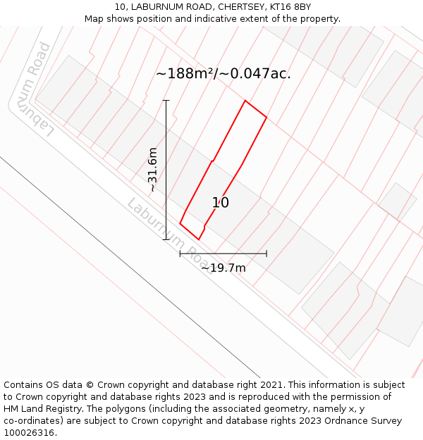 10, LABURNUM ROAD, CHERTSEY, KT16 8BY: Plot and title map