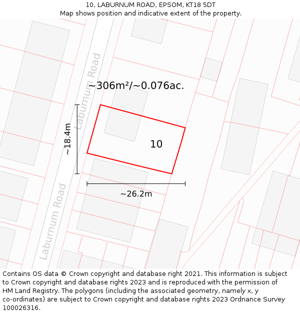 10, LABURNUM ROAD, EPSOM, KT18 5DT: Plot and title map