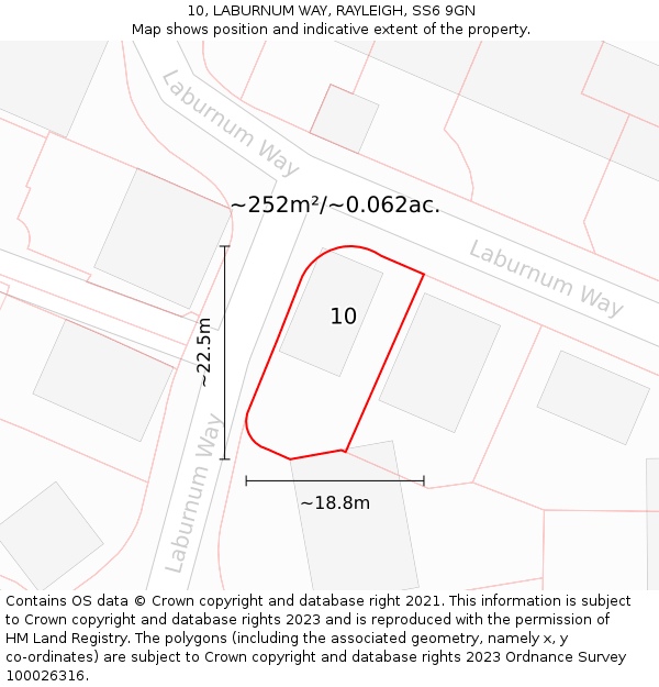 10, LABURNUM WAY, RAYLEIGH, SS6 9GN: Plot and title map