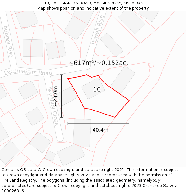 10, LACEMAKERS ROAD, MALMESBURY, SN16 9XS: Plot and title map