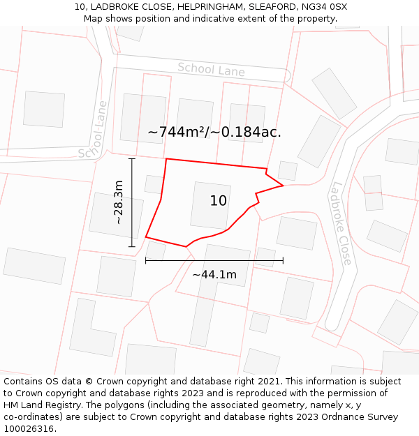 10, LADBROKE CLOSE, HELPRINGHAM, SLEAFORD, NG34 0SX: Plot and title map