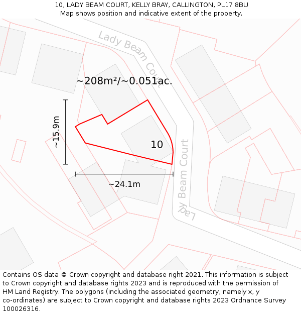 10, LADY BEAM COURT, KELLY BRAY, CALLINGTON, PL17 8BU: Plot and title map