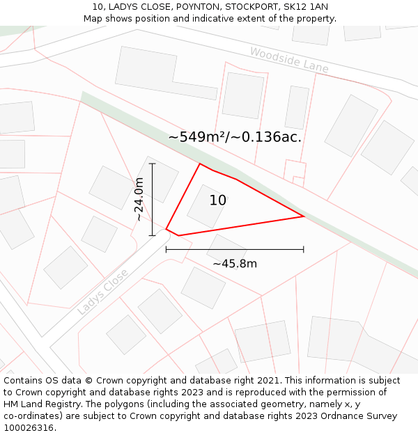10, LADYS CLOSE, POYNTON, STOCKPORT, SK12 1AN: Plot and title map