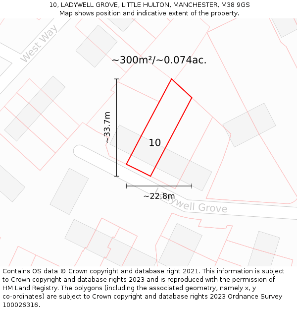 10, LADYWELL GROVE, LITTLE HULTON, MANCHESTER, M38 9GS: Plot and title map