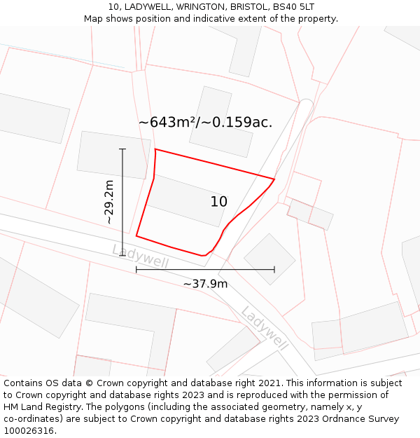 10, LADYWELL, WRINGTON, BRISTOL, BS40 5LT: Plot and title map