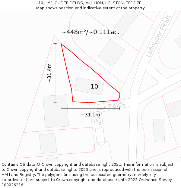 10, LAFLOUDER FIELDS, MULLION, HELSTON, TR12 7EL: Plot and title map