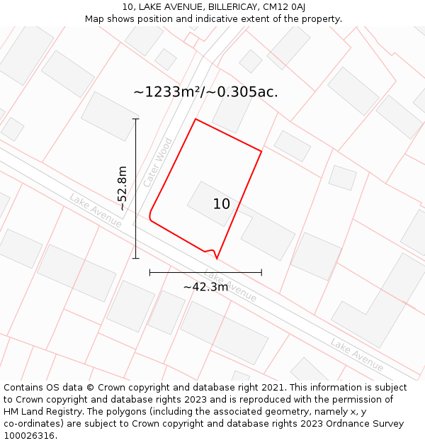 10, LAKE AVENUE, BILLERICAY, CM12 0AJ: Plot and title map