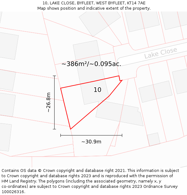 10, LAKE CLOSE, BYFLEET, WEST BYFLEET, KT14 7AE: Plot and title map
