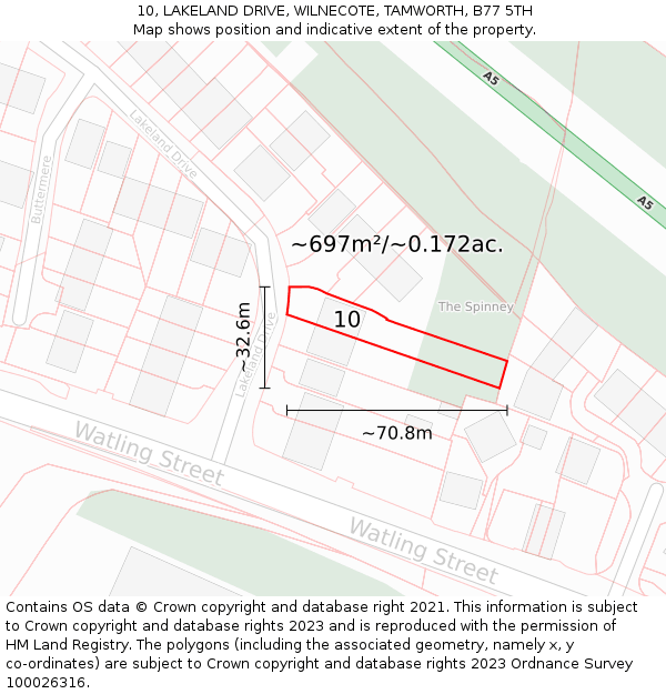 10, LAKELAND DRIVE, WILNECOTE, TAMWORTH, B77 5TH: Plot and title map