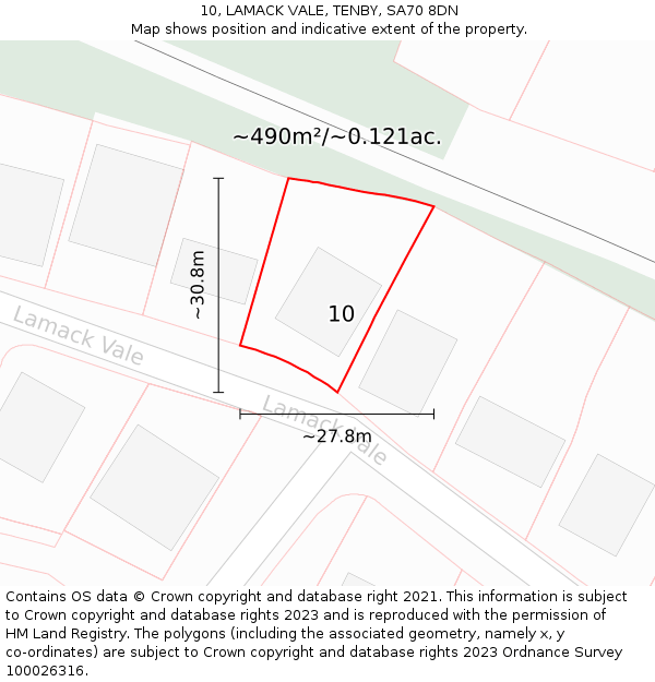 10, LAMACK VALE, TENBY, SA70 8DN: Plot and title map