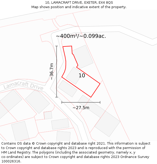 10, LAMACRAFT DRIVE, EXETER, EX4 8QS: Plot and title map
