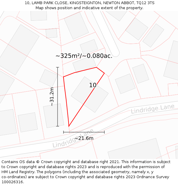 10, LAMB PARK CLOSE, KINGSTEIGNTON, NEWTON ABBOT, TQ12 3TS: Plot and title map