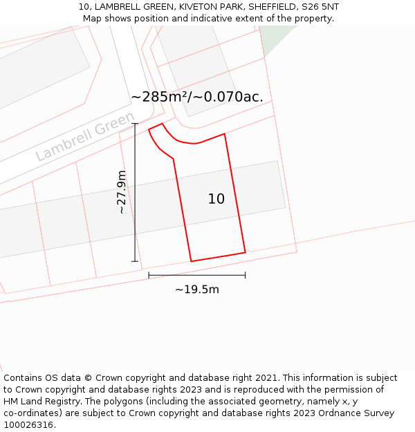 10, LAMBRELL GREEN, KIVETON PARK, SHEFFIELD, S26 5NT: Plot and title map