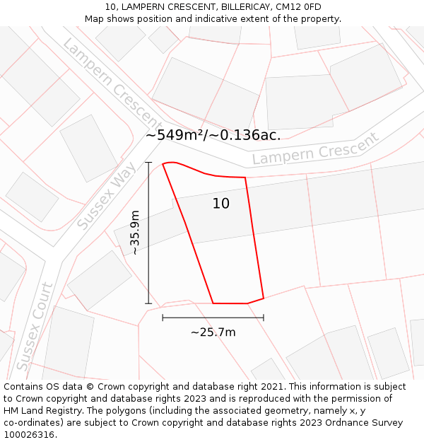 10, LAMPERN CRESCENT, BILLERICAY, CM12 0FD: Plot and title map