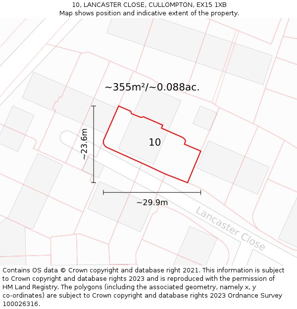10, LANCASTER CLOSE, CULLOMPTON, EX15 1XB: Plot and title map