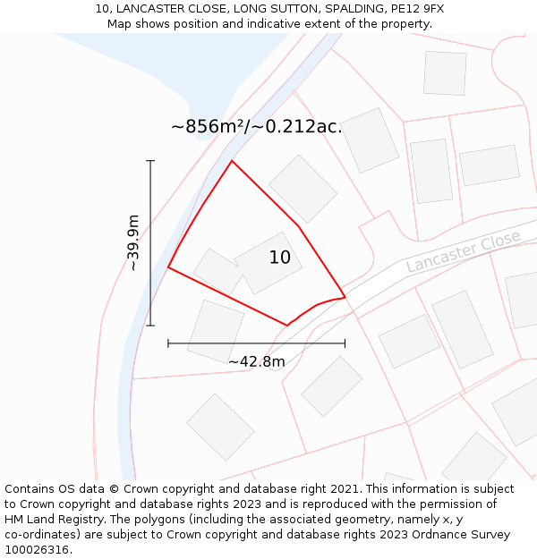 10, LANCASTER CLOSE, LONG SUTTON, SPALDING, PE12 9FX: Plot and title map