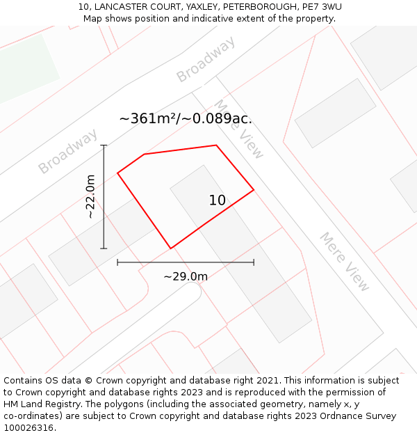10, LANCASTER COURT, YAXLEY, PETERBOROUGH, PE7 3WU: Plot and title map