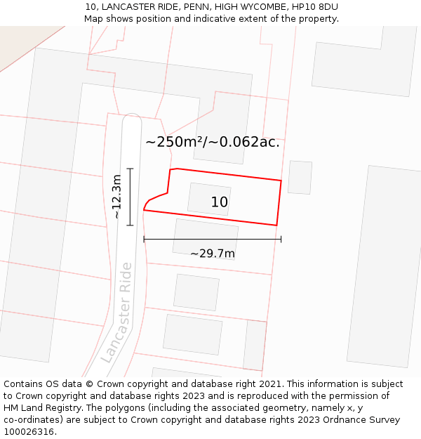 10, LANCASTER RIDE, PENN, HIGH WYCOMBE, HP10 8DU: Plot and title map