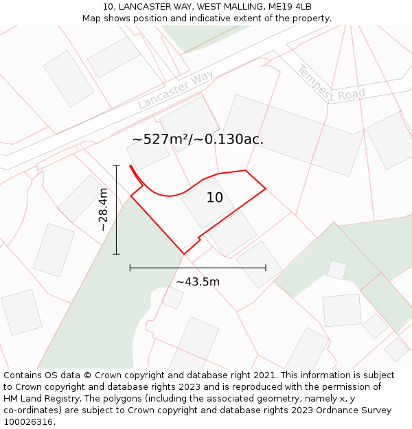 10, LANCASTER WAY, WEST MALLING, ME19 4LB: Plot and title map