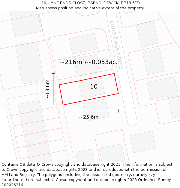 10, LANE ENDS CLOSE, BARNOLDSWICK, BB18 5FD: Plot and title map