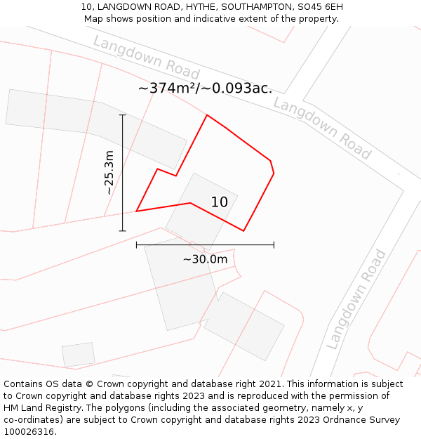 10, LANGDOWN ROAD, HYTHE, SOUTHAMPTON, SO45 6EH: Plot and title map