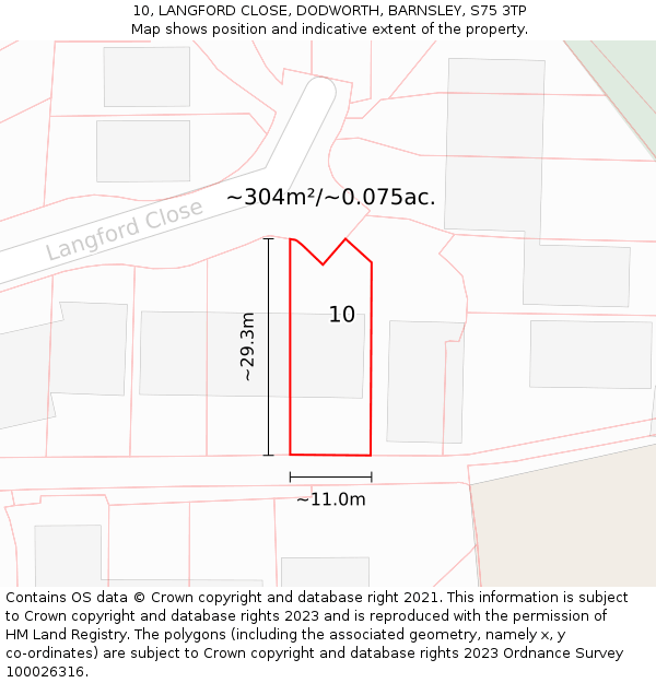 10, LANGFORD CLOSE, DODWORTH, BARNSLEY, S75 3TP: Plot and title map