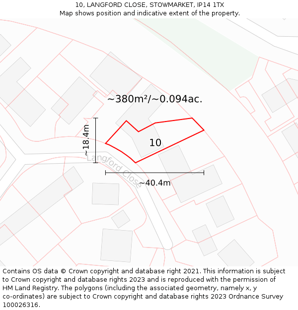 10, LANGFORD CLOSE, STOWMARKET, IP14 1TX: Plot and title map