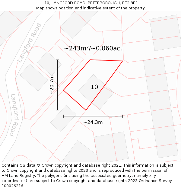 10, LANGFORD ROAD, PETERBOROUGH, PE2 8EF: Plot and title map