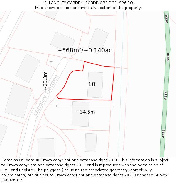10, LANGLEY GARDEN, FORDINGBRIDGE, SP6 1QL: Plot and title map