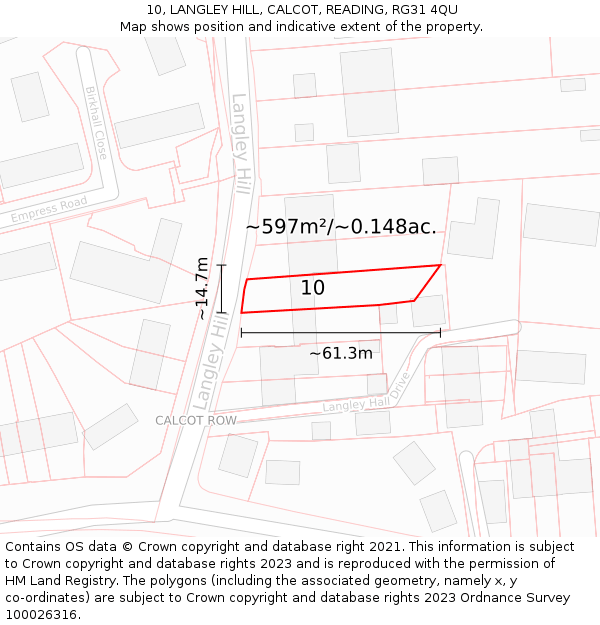 10, LANGLEY HILL, CALCOT, READING, RG31 4QU: Plot and title map