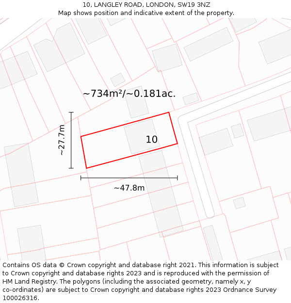 10, LANGLEY ROAD, LONDON, SW19 3NZ: Plot and title map