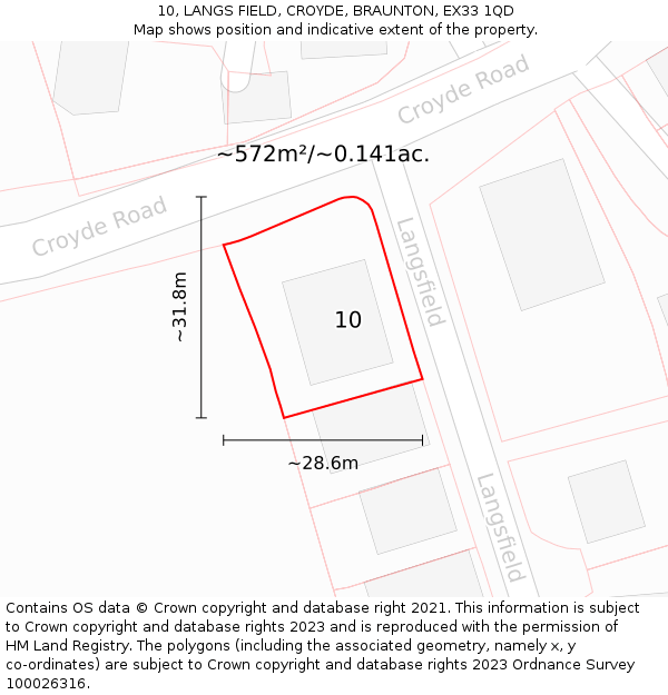 10, LANGS FIELD, CROYDE, BRAUNTON, EX33 1QD: Plot and title map
