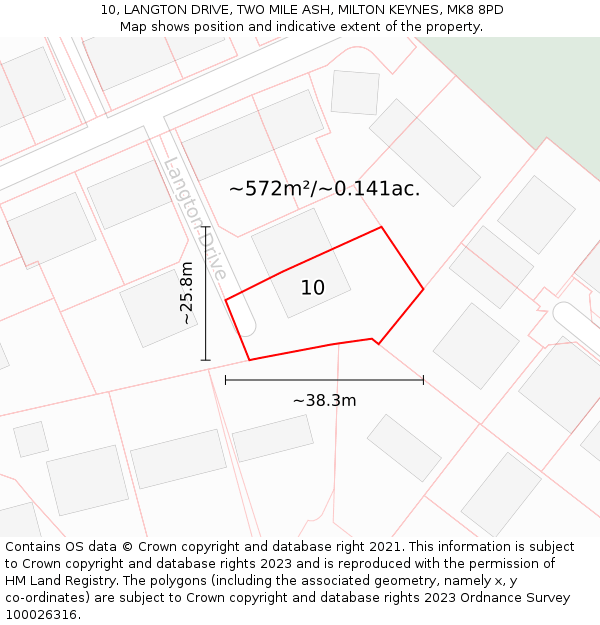 10, LANGTON DRIVE, TWO MILE ASH, MILTON KEYNES, MK8 8PD: Plot and title map