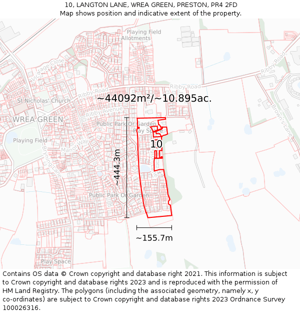 10, LANGTON LANE, WREA GREEN, PRESTON, PR4 2FD: Plot and title map