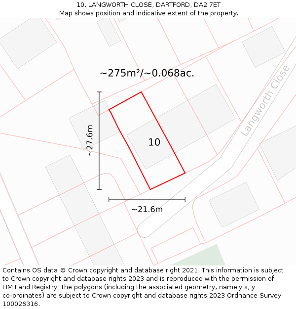 10, LANGWORTH CLOSE, DARTFORD, DA2 7ET: Plot and title map