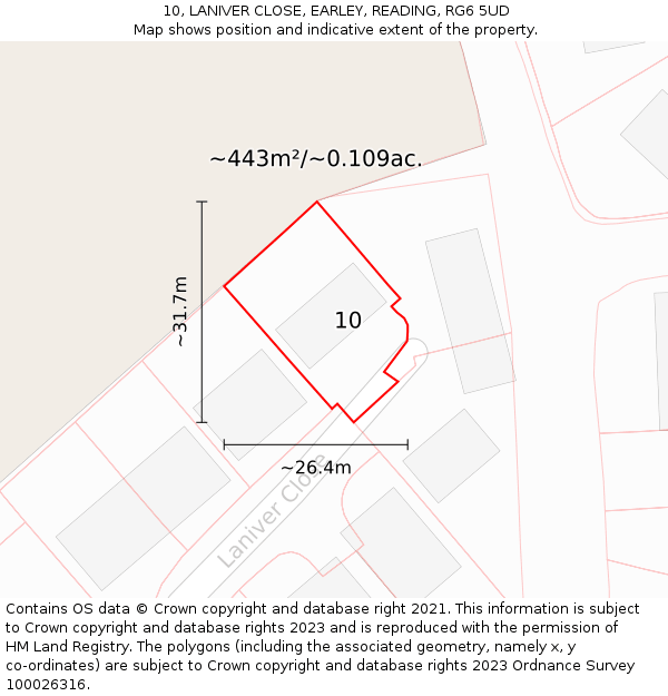 10, LANIVER CLOSE, EARLEY, READING, RG6 5UD: Plot and title map
