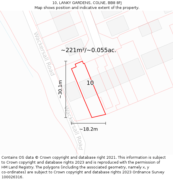 10, LANKY GARDENS, COLNE, BB8 8FJ: Plot and title map