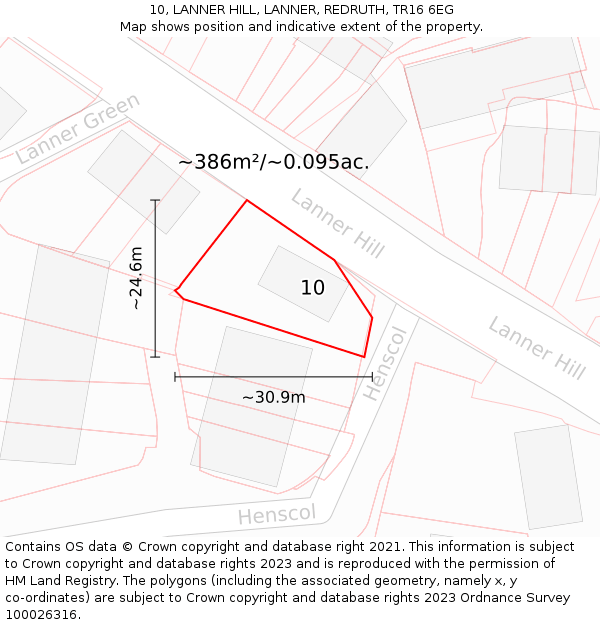 10, LANNER HILL, LANNER, REDRUTH, TR16 6EG: Plot and title map