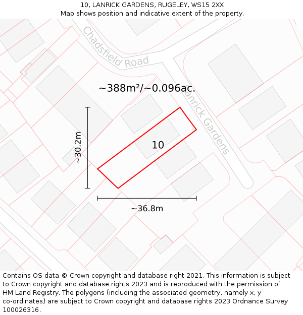 10, LANRICK GARDENS, RUGELEY, WS15 2XX: Plot and title map