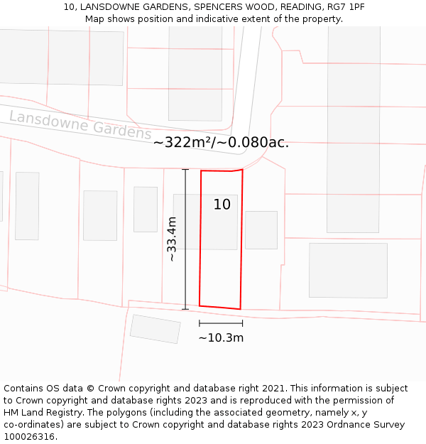 10, LANSDOWNE GARDENS, SPENCERS WOOD, READING, RG7 1PF: Plot and title map
